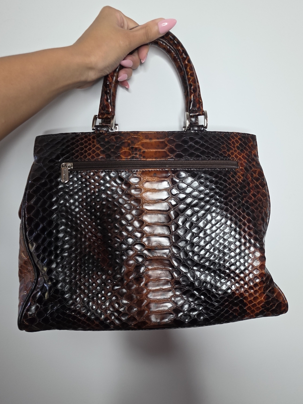 Danier Leather Brown Croc-Embossed Top Handle Bag - Picture 3 of 3